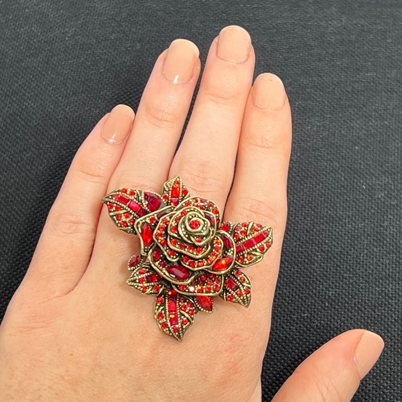 HEIDI DAUS Statement Ring RARE Red Rose Crystal ROSE ELEGANCE Estate - Picture 6 of 15